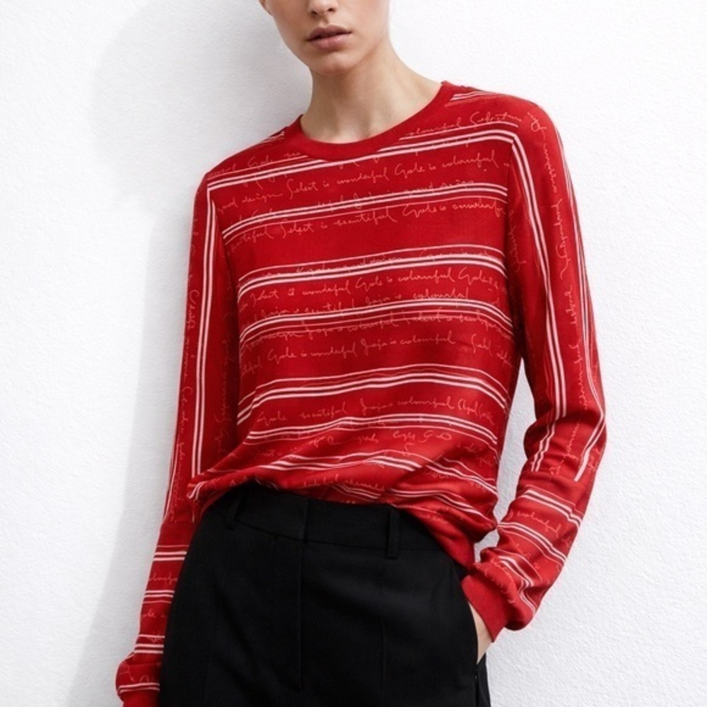 Maje red & white striped button back blouse